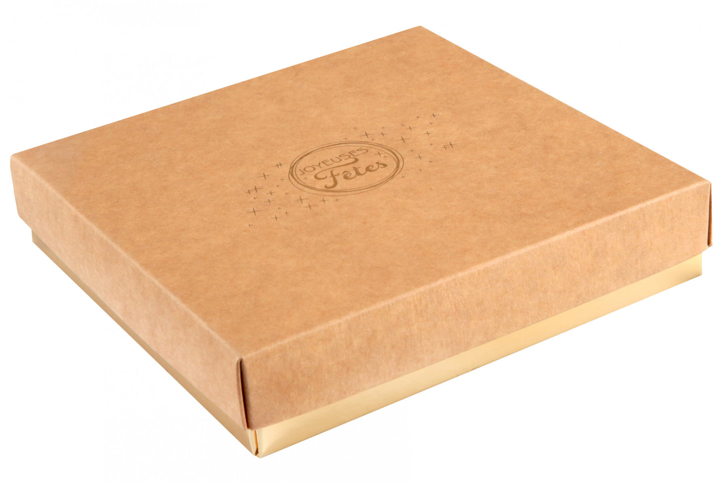 Boîte carrée Joyeuses Fêtes étoilée / avec coussinet et réhausseur - 25 pièces