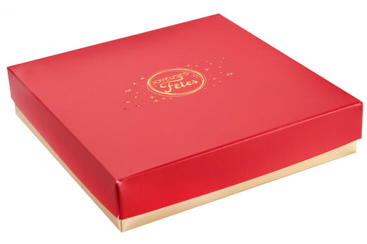 Boîte carrée Joyeuses Fêtes étoilée / avec coussinet et réhausseur - 25 pièces